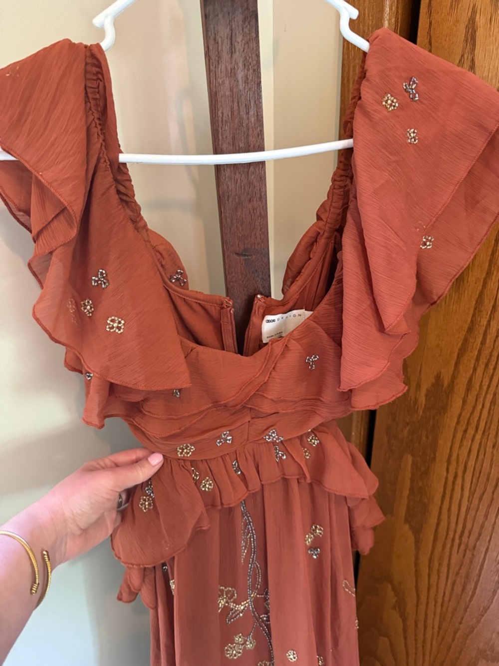 ASOS Off The Shoulder Ruffle Rust Dress - Picture 4 of 7